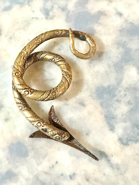 Antique Late 19th Century Victorian Cloak Pin? Brass And Steel Hand tooled
