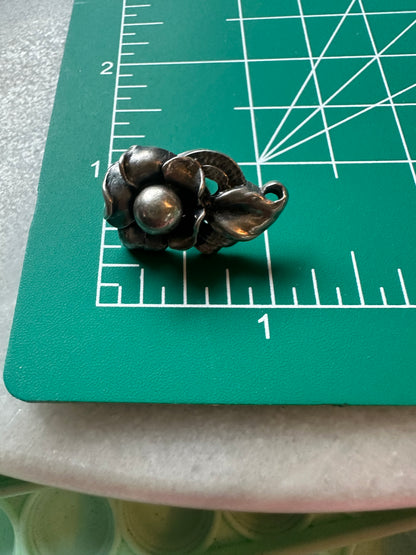 Art Nouveau Sterling Silver Floral Screwback Earrings