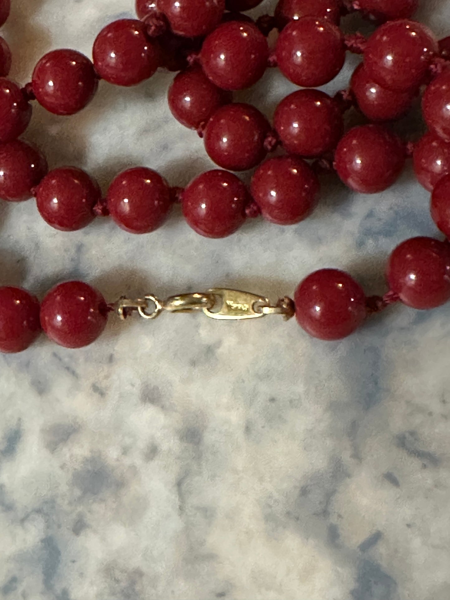 1930’s-1960’s Crown Trifari Knotted Red Bead Necklace 22” Mid-Century Vintage