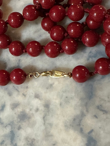 1930’s-1960’s Crown Trifari Knotted Red Bead Necklace 22” Mid-Century Vintage