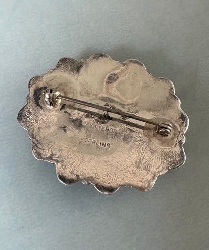 Beautiful Onyx Sterling Silver Navajo Native American Brooch Signed C Whitehorse