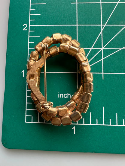 Art Deco - Mid-Century Vintage Milk Glass and Rhinestone Ovals Brooch Goldtone