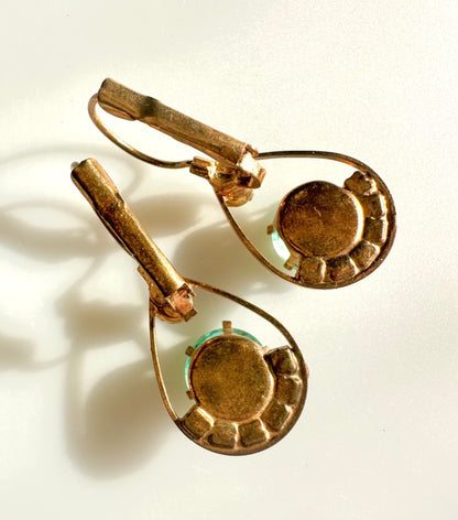Vintage Rhinestone Earrings With Clear And Aqua Rhinestones