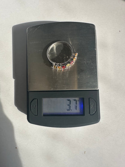 Gorgeous Sterling Silver Multi-color Tourmaline And Zircon Ring Size 8