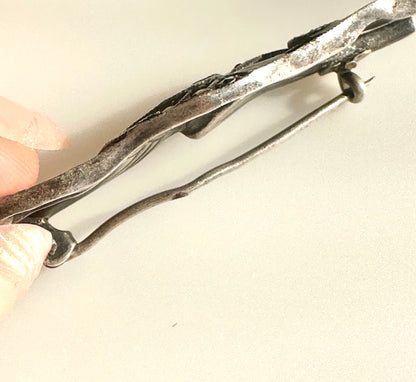 Art Deco/Art Nouveau ~ 830 Silver, Enamel, Marcasite Bird Brooch - Heron