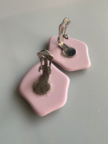 1960s-1980s Pastel Pink Abstract Clip-on Earrings