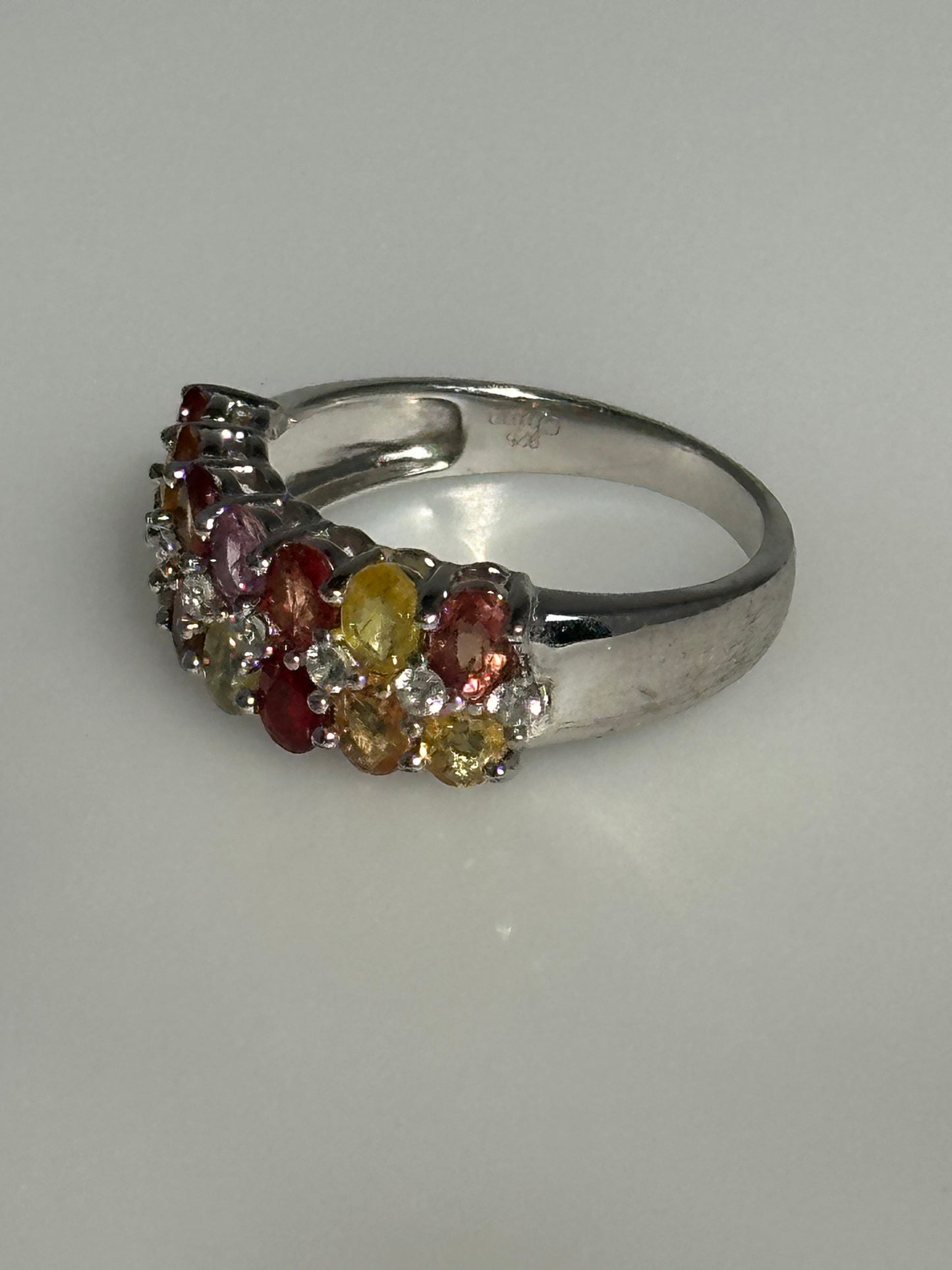 Gorgeous Sterling Silver Multi-color Tourmaline And Zircon Ring Size 8