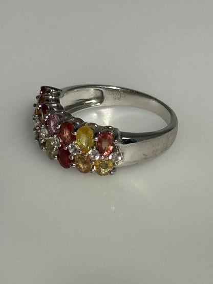 Gorgeous Sterling Silver Multi-color Tourmaline And Zircon Ring Size 8
