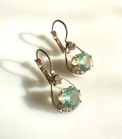 Vintage Rhinestone Earrings With Clear And Aqua Rhinestones