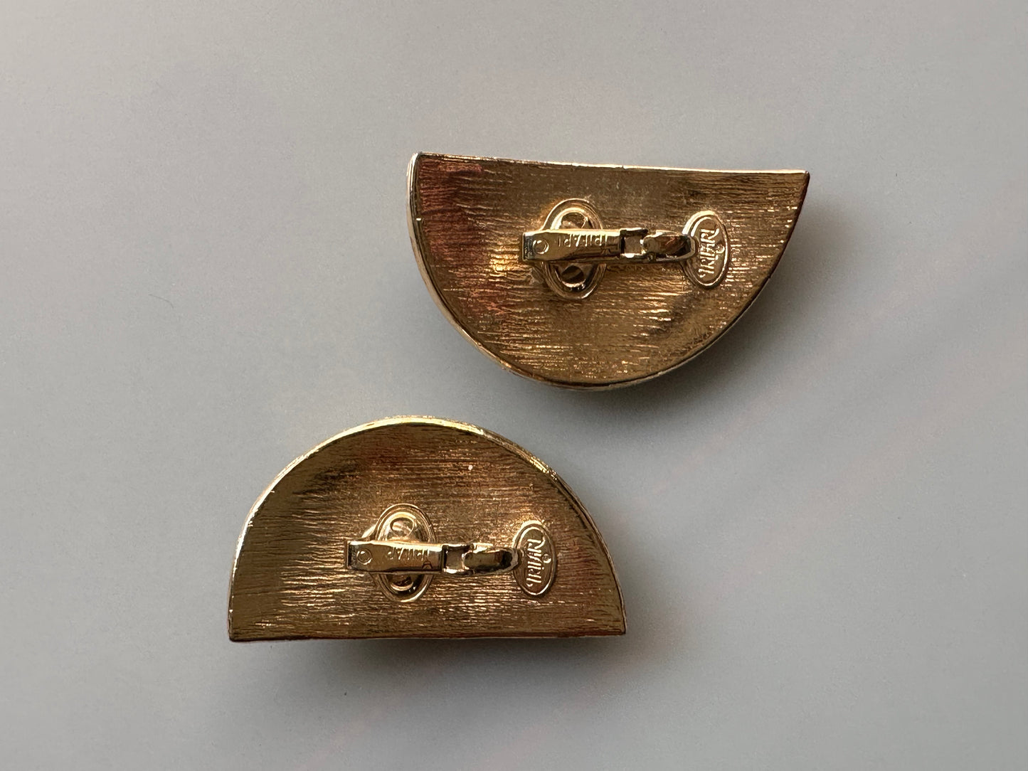 Vintage 1980’s Signed Trifari Geometric Enamel Clip-on Earrings