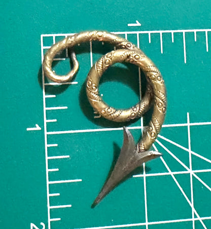 Antique Late 19th Century Victorian Cloak Pin? Brass And Steel Hand tooled