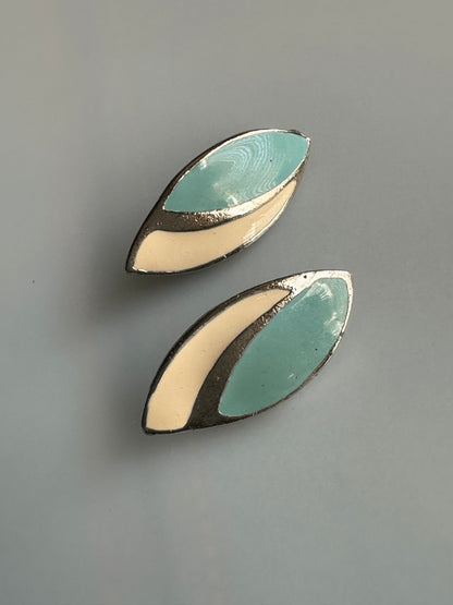 Mod Leaves Enamel Post Earrings Vintage Eighties and Nineties Style