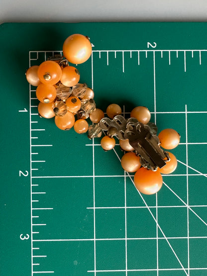 Vintage Beaded Climber Clip On Earrings Plastic Retro Dangling Peach Moonglow