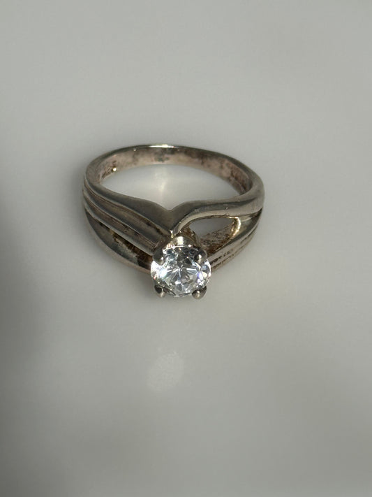 Vintage Diamonique Sterling Silver CZ Solitaire Ring Signed DQ Korea Size 7