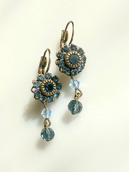 Liz Palacios Blue Rhinestone Floral Dangle Earrings