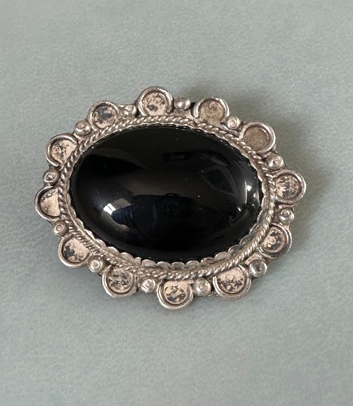 Beautiful Onyx Sterling Silver Navajo Native American Brooch Signed C Whitehorse