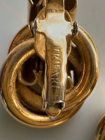 1960 Vintage Bold Gold Knocker Style Mod Knot Clip-On Earrings by Trifari