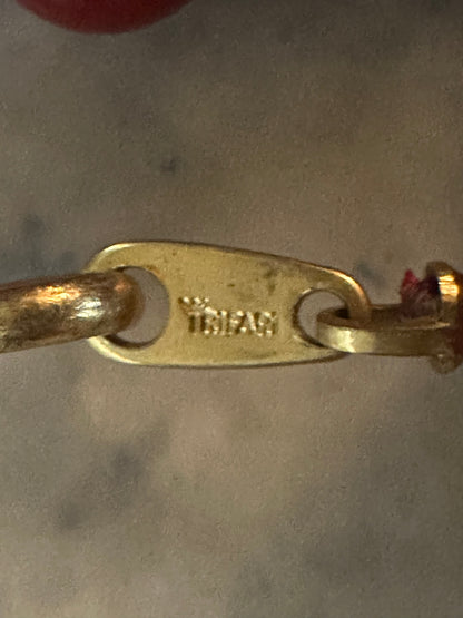 1930’s-1960’s Crown Trifari Knotted Red Bead Necklace 22” Mid-Century Vintage