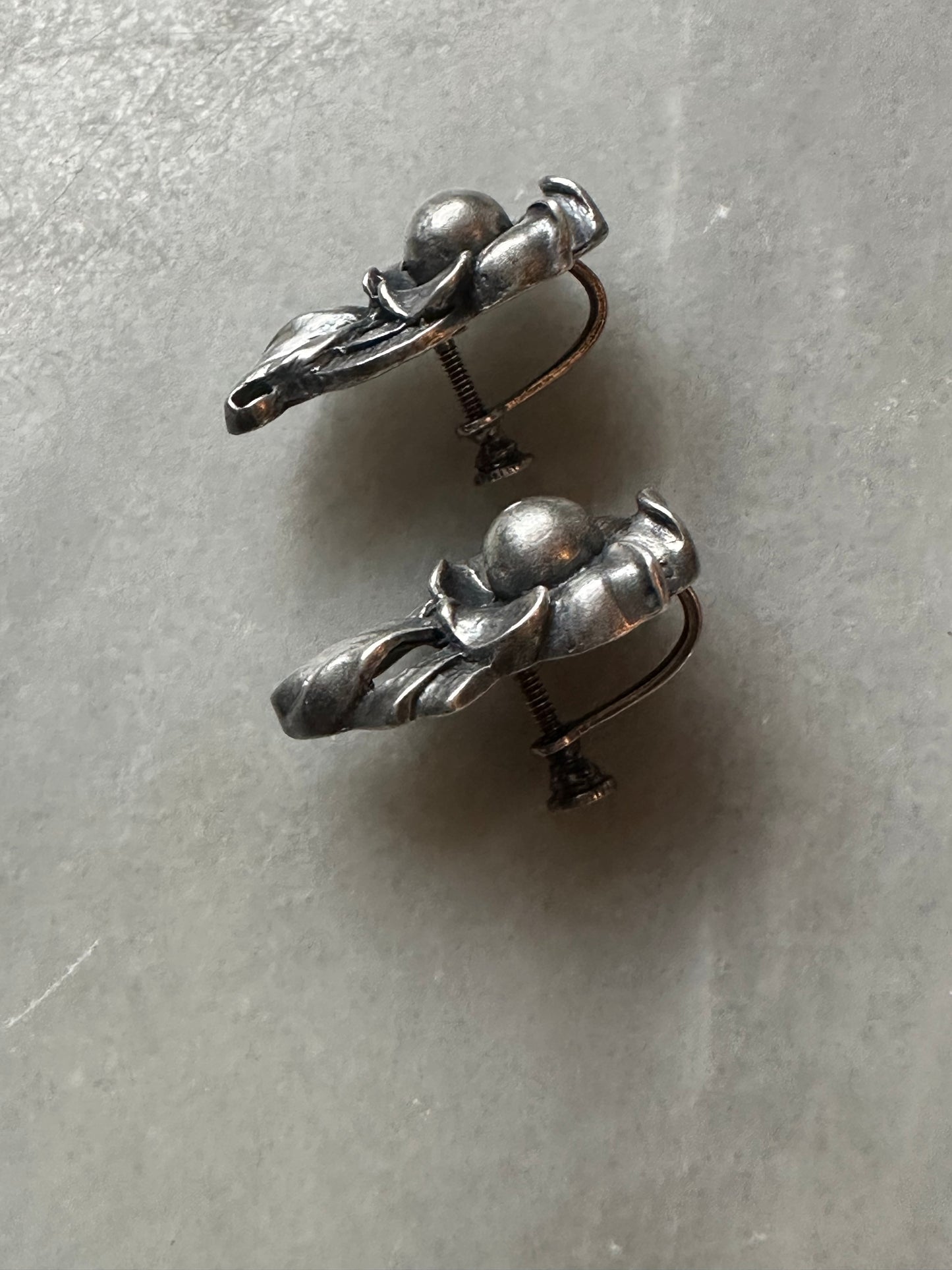 Art Nouveau Sterling Silver Floral Screwback Earrings