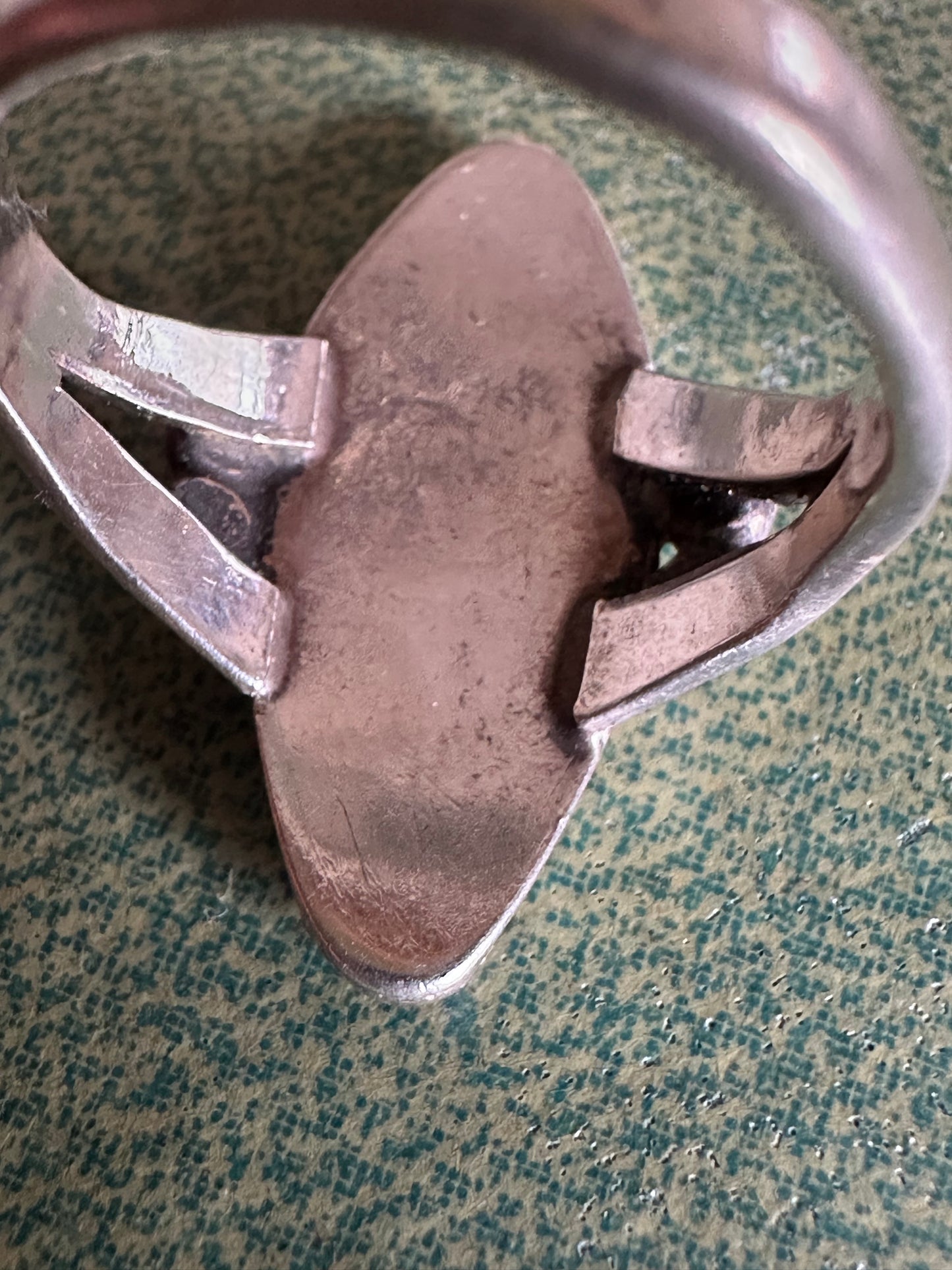 Old Pawn Turquoise Inlay Split Shank Native American Sterling Silver Ring size 6