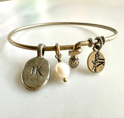 JK by Thirty One Bangle Bracelet with Wax Seal Monogram “A” Dangle Charm