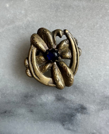 Antique Edwardian Victorian Horseshoe Lucky Four Leaf Clover Pin Cobalt Blue