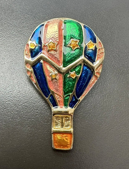 Vintage Enamel Hot Air Balloon Pin/brooch Pendant Goldtone