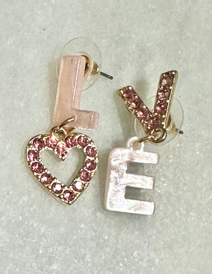 'Love' Glitzy Acrylic Heart Dangle Earrings