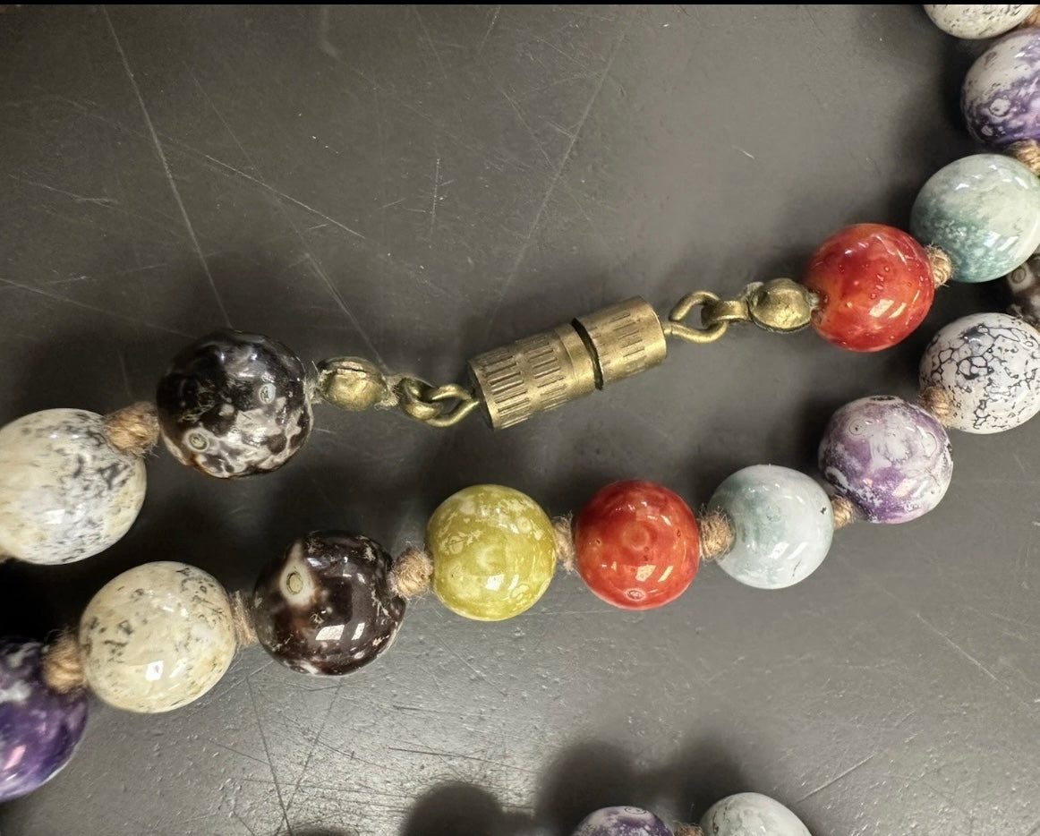 Long Strand Italian Glass Beads Knotted Necklace with Barrel Clasp