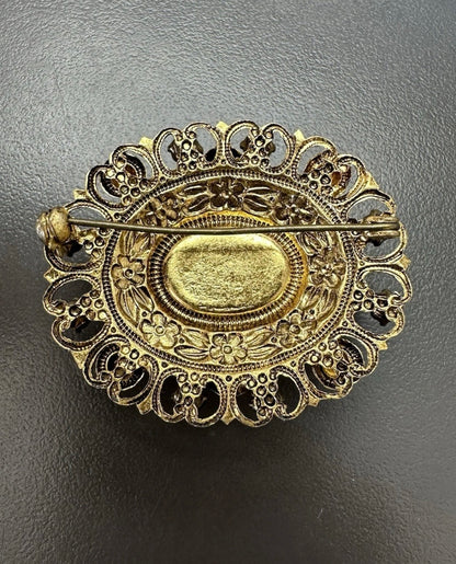 Vintage Art Nouveau Red And Pink Glass Paste Brooch Pin Very Nice