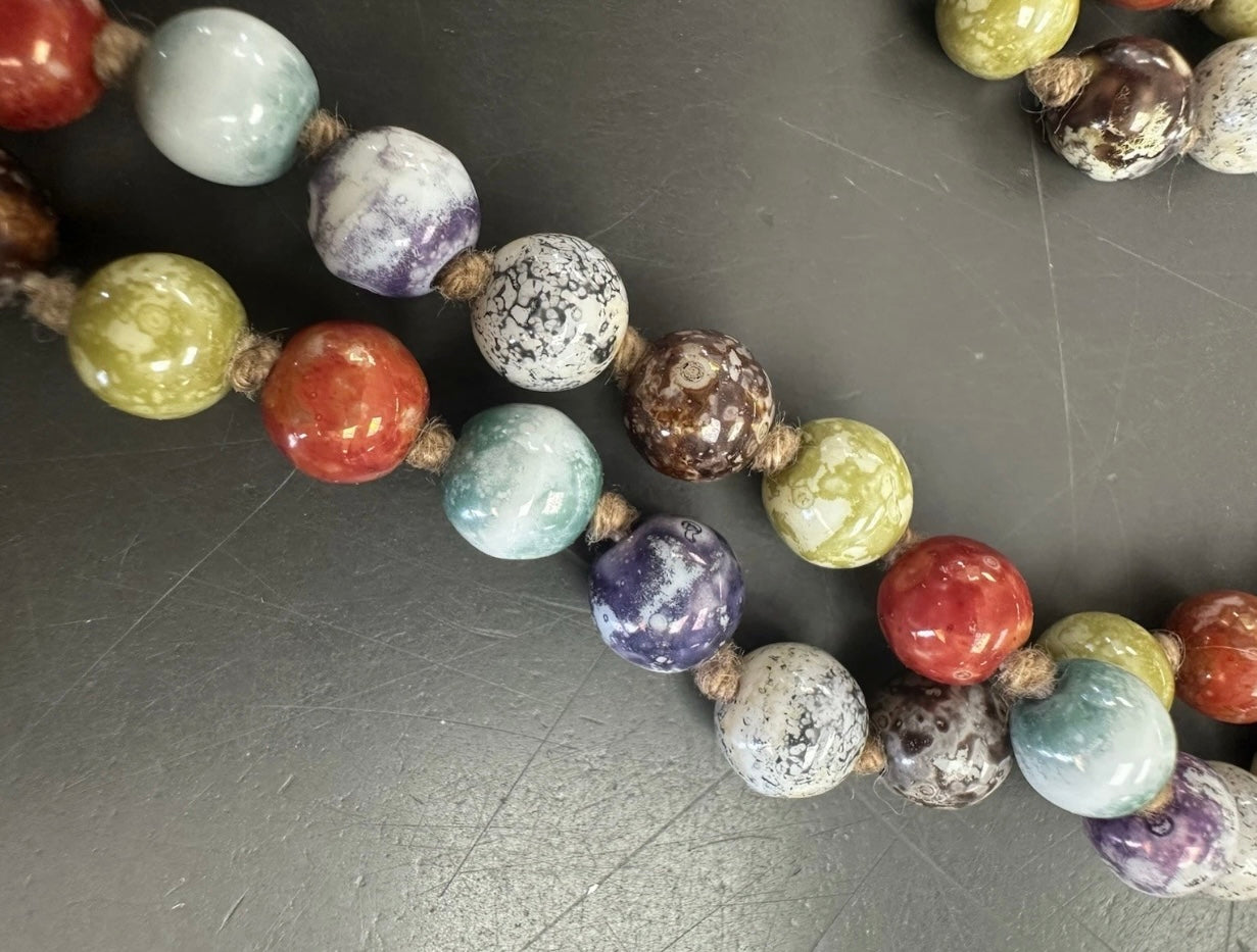 Long Strand Italian Glass Beads Knotted Necklace with Barrel Clasp