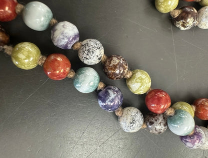 Long Strand Italian Glass Beads Knotted Necklace with Barrel Clasp