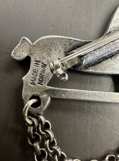 Tinn-Per Norway Pewter Horse Brooch Handmade Trojan Viking Norse Signed