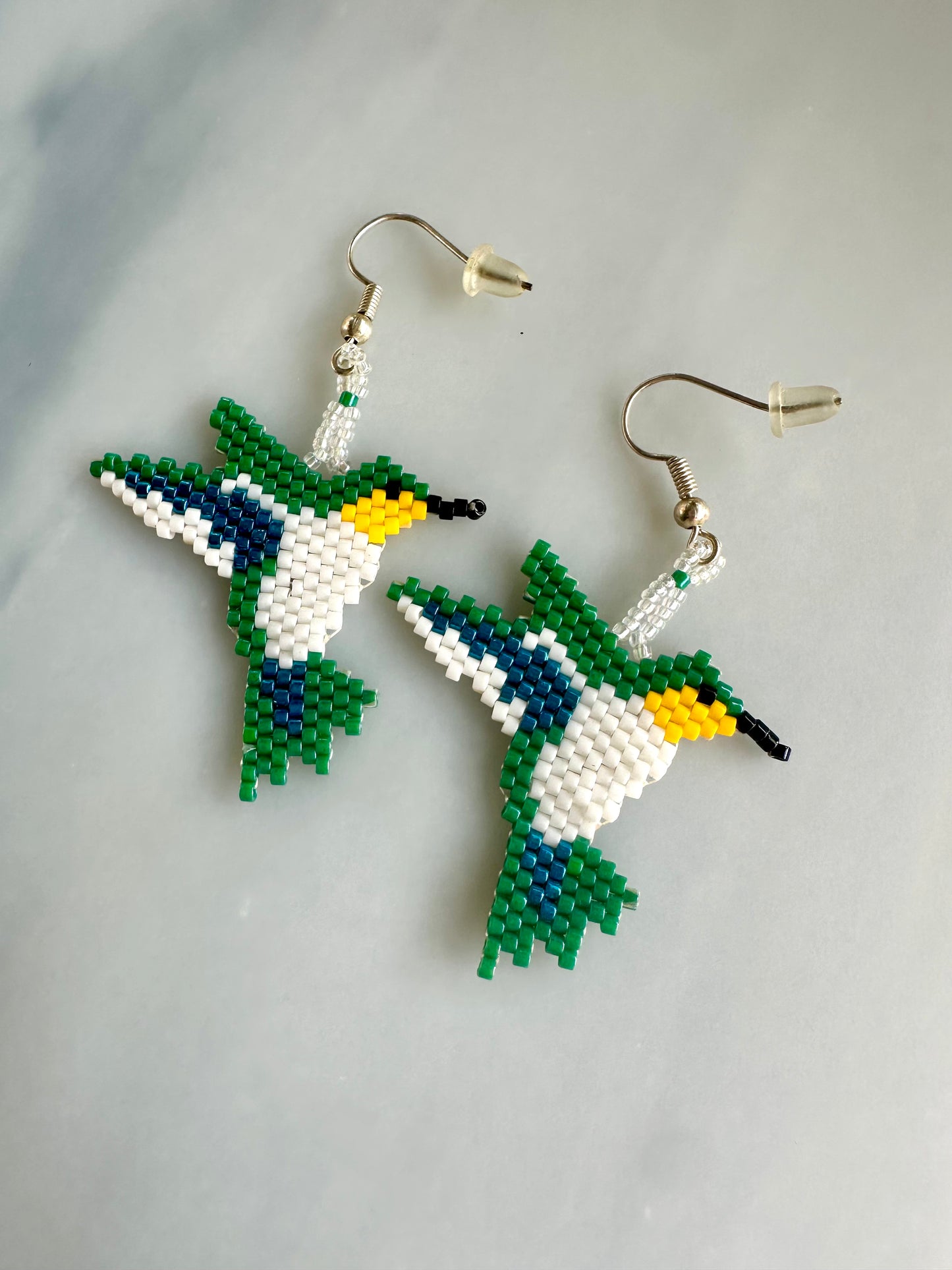 Woven Beaded Hummingbird Dangle Earrings