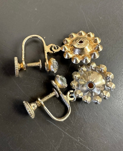 Vintage/Antique 1920’s Foil Fire Opal Rhinestone Screwback Earrings