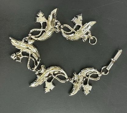 Vintage Judy Lee Signed Gold Tone Rhinestone 7” Bracelet Leaf