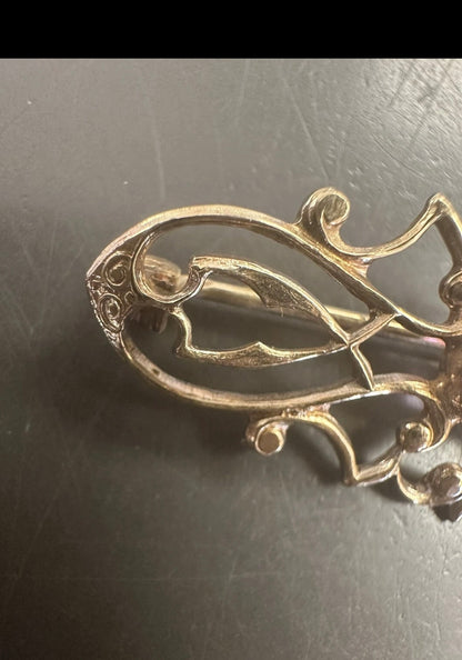 WEH Hayward Vintage Victorian Revival Brass Pin With Amethyst