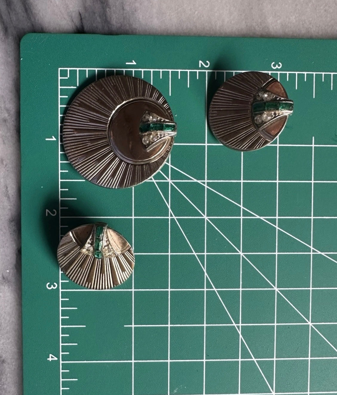 Antique Art Deco Unsigned Clip On Earrings And Brooch Sun Ray Boucher Style