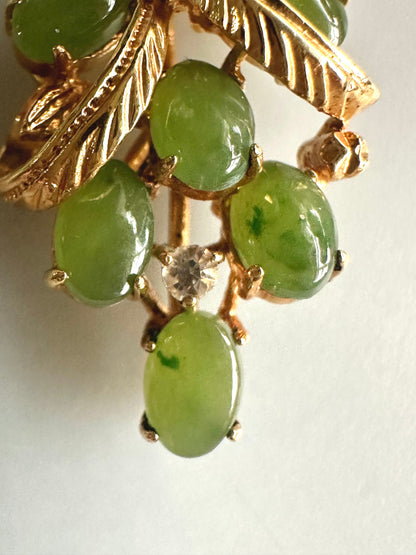 Vintage Goldtone Floral Nephrite Jade Cabochon Pendant