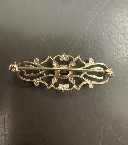 WEH Hayward Vintage Victorian Revival Brass Pin With Amethyst