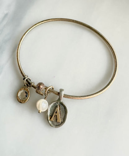 JK by Thirty One Bangle Bracelet with Wax Seal Monogram “A” Dangle Charm