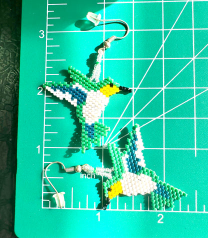 Woven Beaded Hummingbird Dangle Earrings