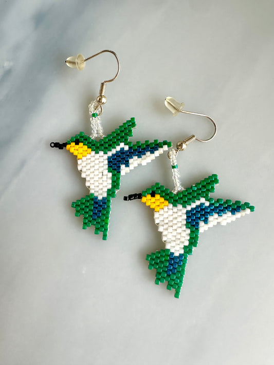 Woven Beaded Hummingbird Dangle Earrings
