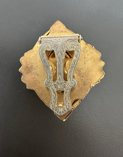 Antique Gold Filled Dress Clip Black Glass Seed Pearl Victorian Art Deco