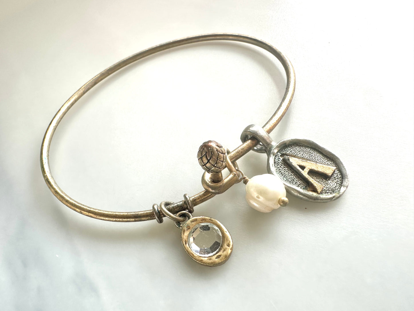 JK by Thirty One Bangle Bracelet with Wax Seal Monogram “A” Dangle Charm