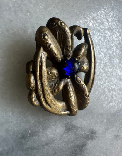 Antique Edwardian Victorian Horseshoe Lucky Four Leaf Clover Pin Cobalt Blue