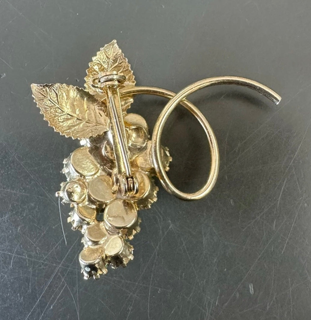 Vintage MCM Bright Light Green Uranium Glass Grape Cluster with Leaves Brooch