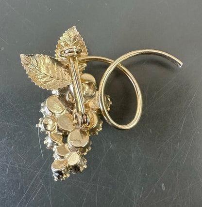 Vintage MCM Bright Light Green Uranium Glass Grape Cluster with Leaves Brooch