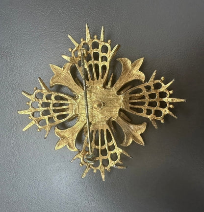 Vintage Goldtone Maltese Cross Brooch With Mother Of Pearl