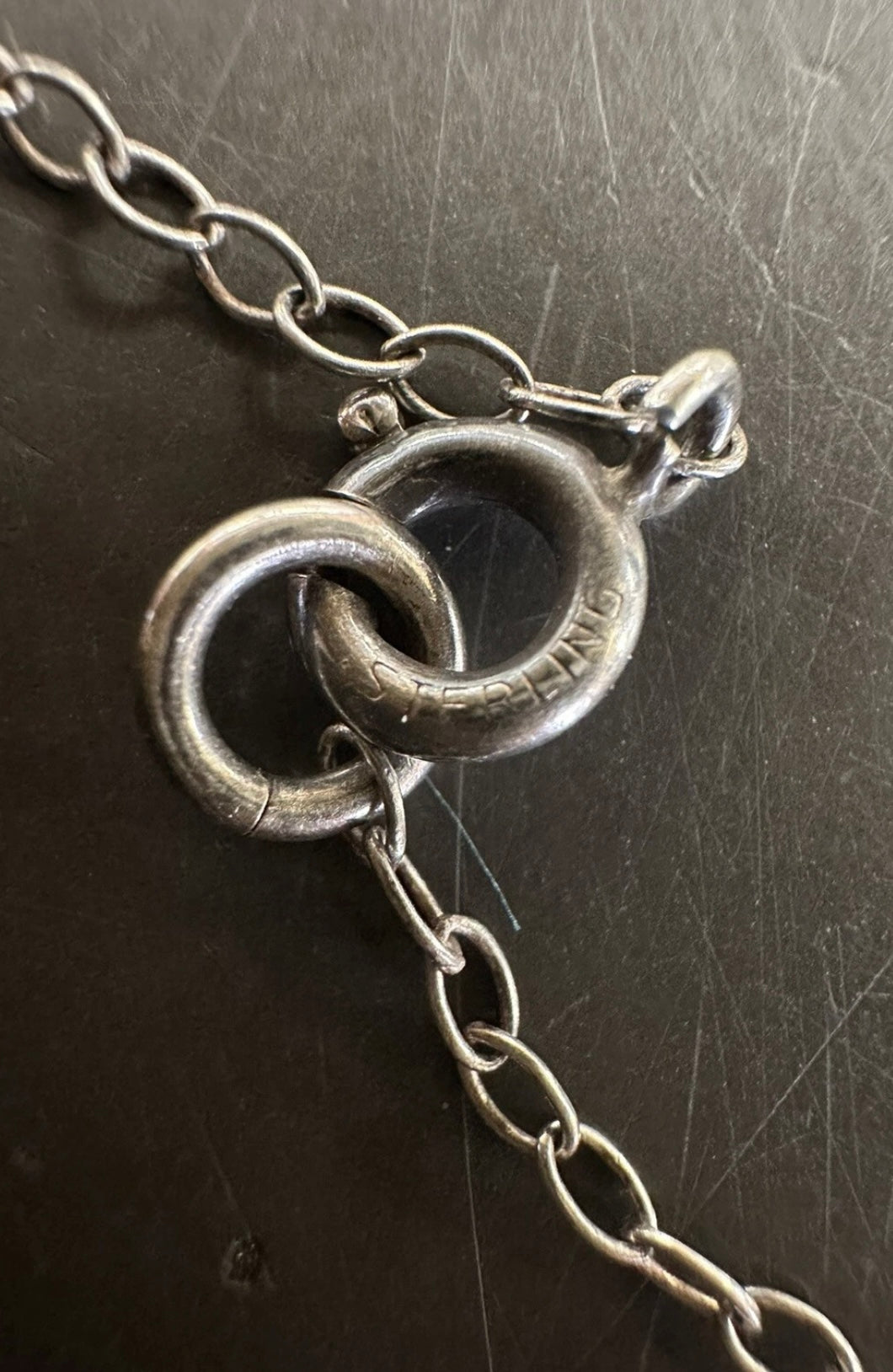 Antique Sterling Faceted “Alaskan Diamond” Hematite Pendant On Sterling Chain